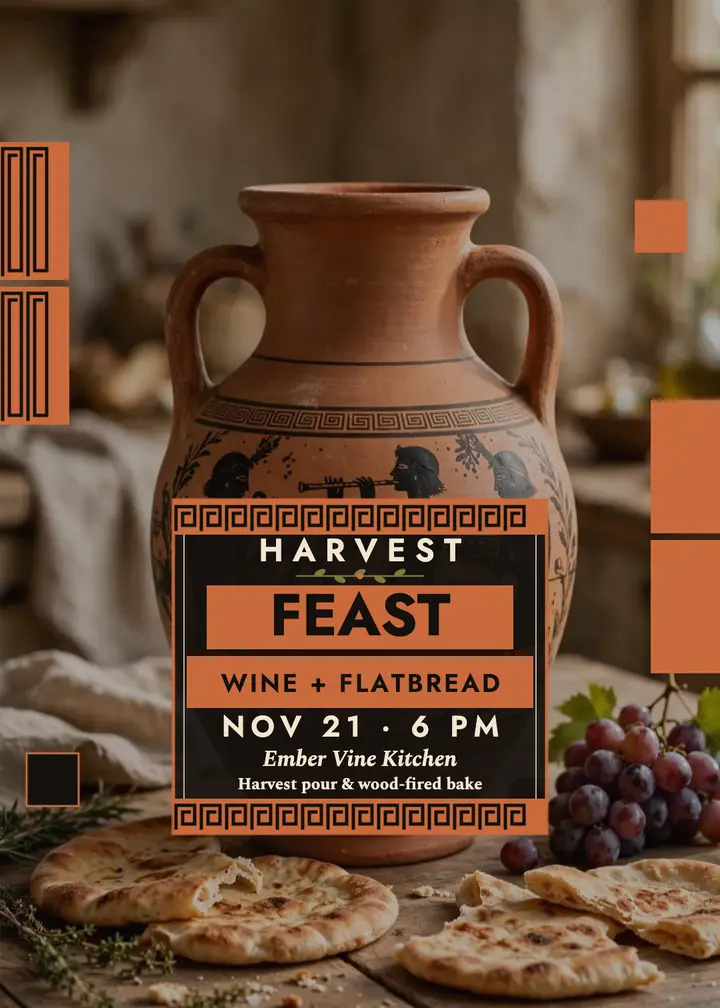Ember Vine harvest pour feast invite template