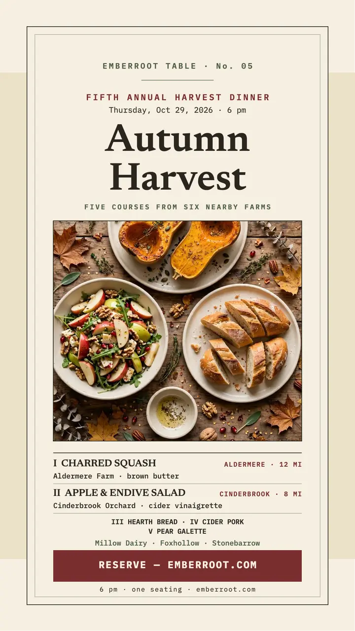 Emberroot Table harvest tasting menu story template