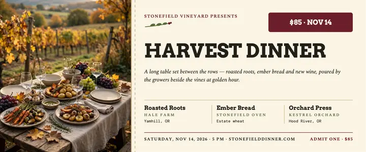 Stonefield Harvest Dinner tasting ticket template