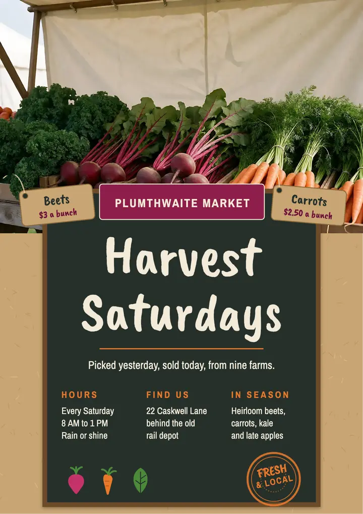 Plumthwaite Market Harvest Saturdays flyer template