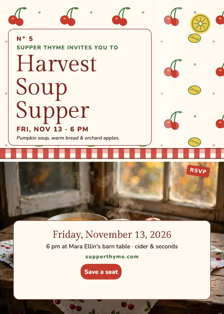 Supper Thyme harvest soup invitation template