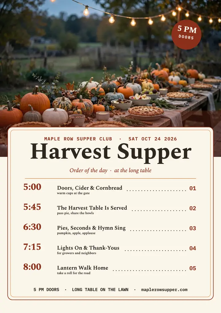 Maple Row harvest supper index flyer template
