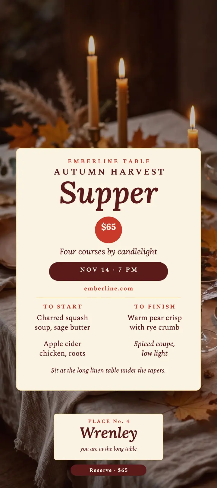 Emberline Harvest Supper rack card template
