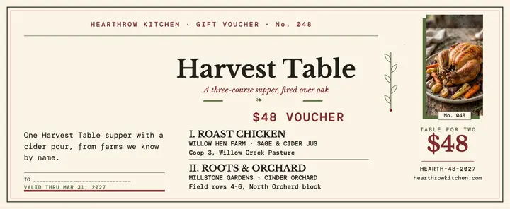 Hearthrow Kitchen harvest voucher template