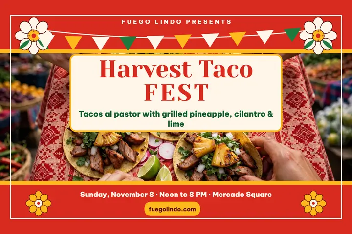 Fuego Lindo Harvest Taco Fest postcard template