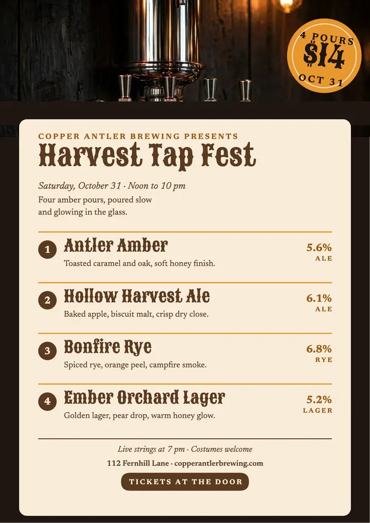 Copper Antler Harvest Tap Fest flyer template