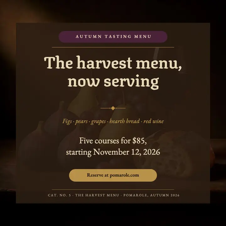 Pomarole harvest tasting menu launch template