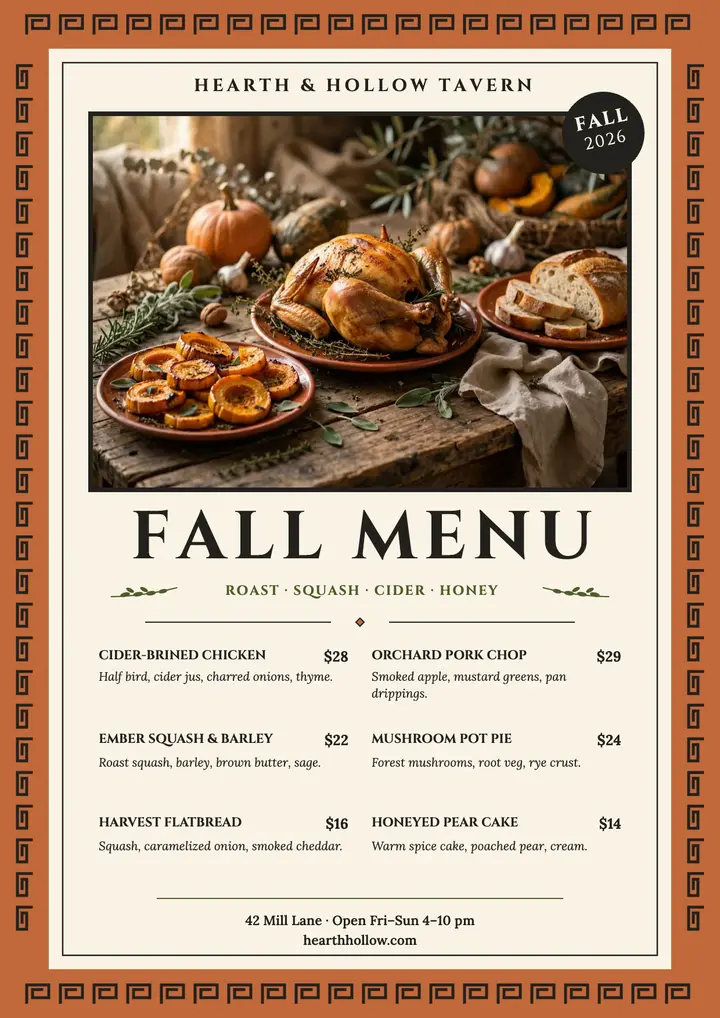 Hearth and Hollow fall menu template