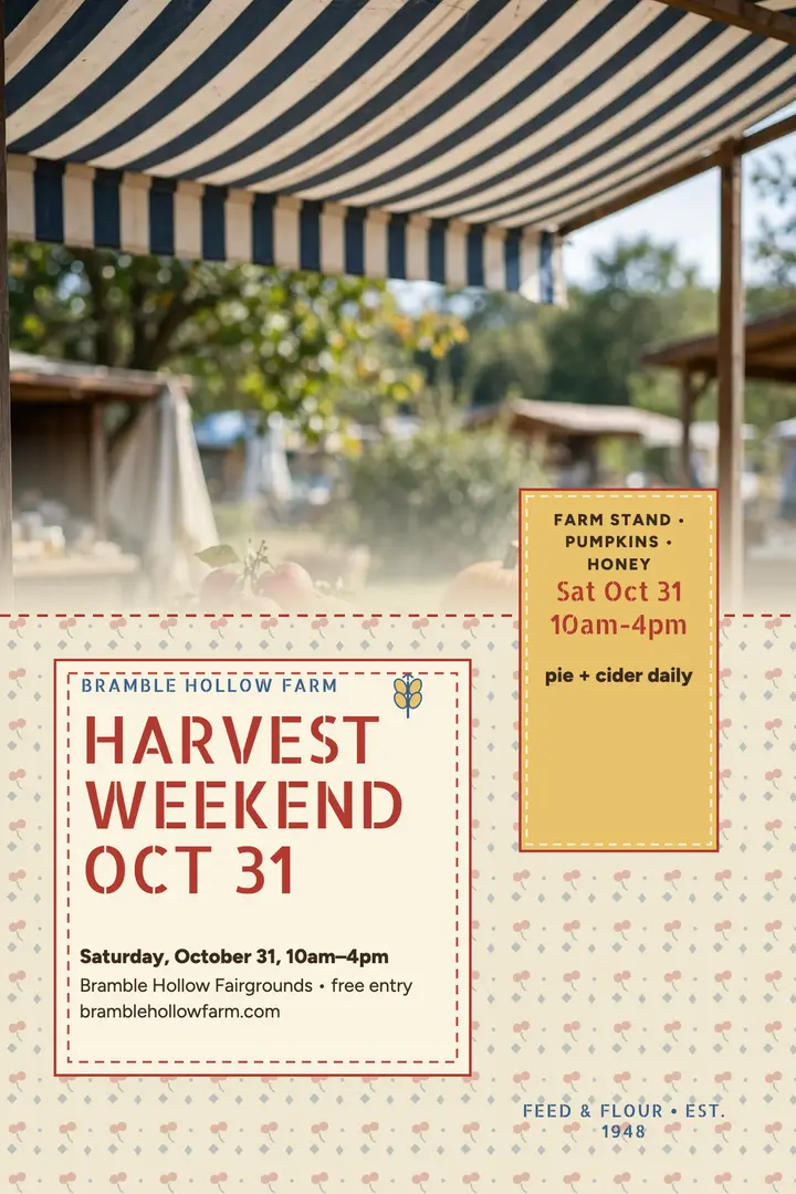 Bramble Hollow Harvest Weekend feed sack poster template