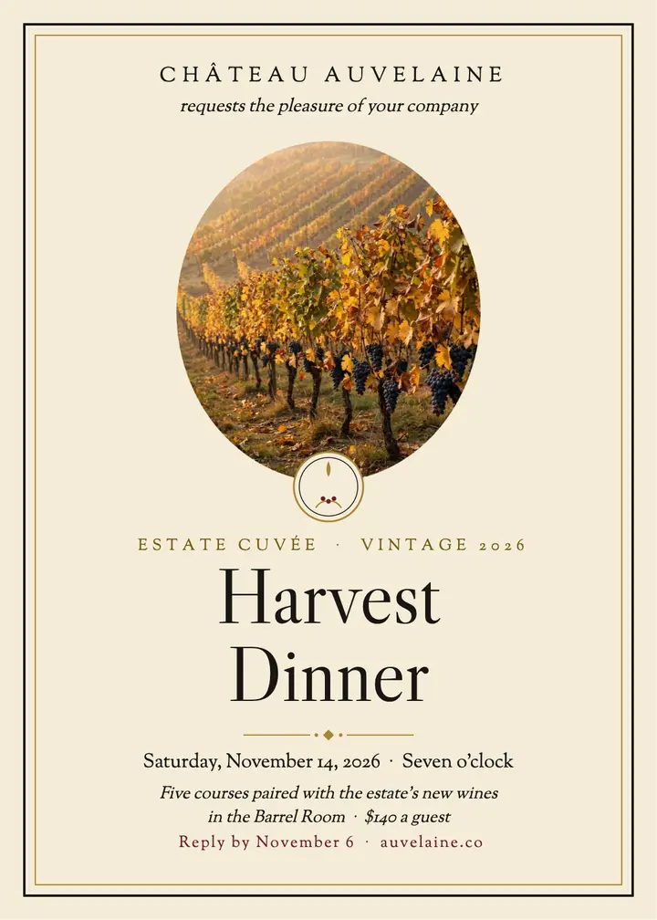 Auvelaine harvest wine dinner invitation template