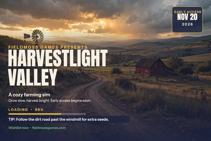 Harvestlight Valley farm sim launch: farm game launch post template