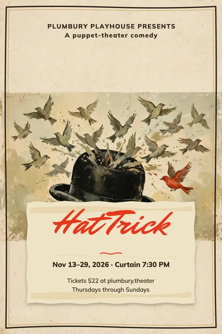 Hat Trick puppet comedy poster, Polish poster school template