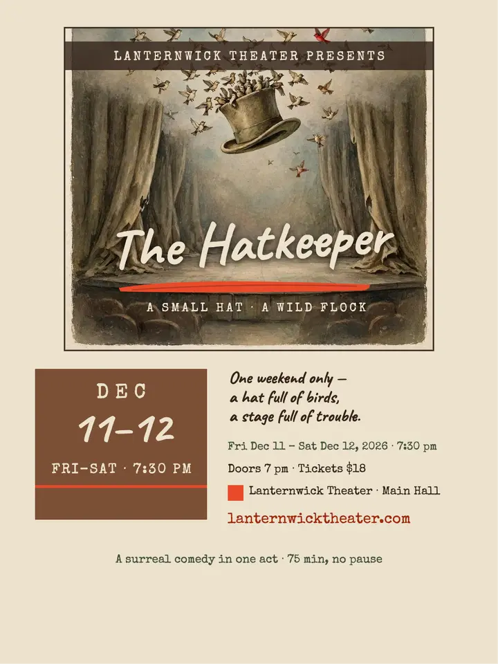 The Hatkeeper surreal theater poster: theater play poster template