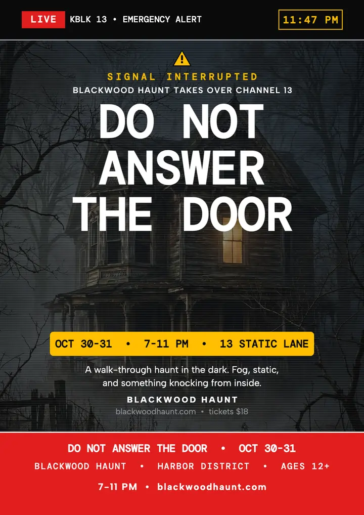 Blackwood Haunt broadcast interruption flyer template