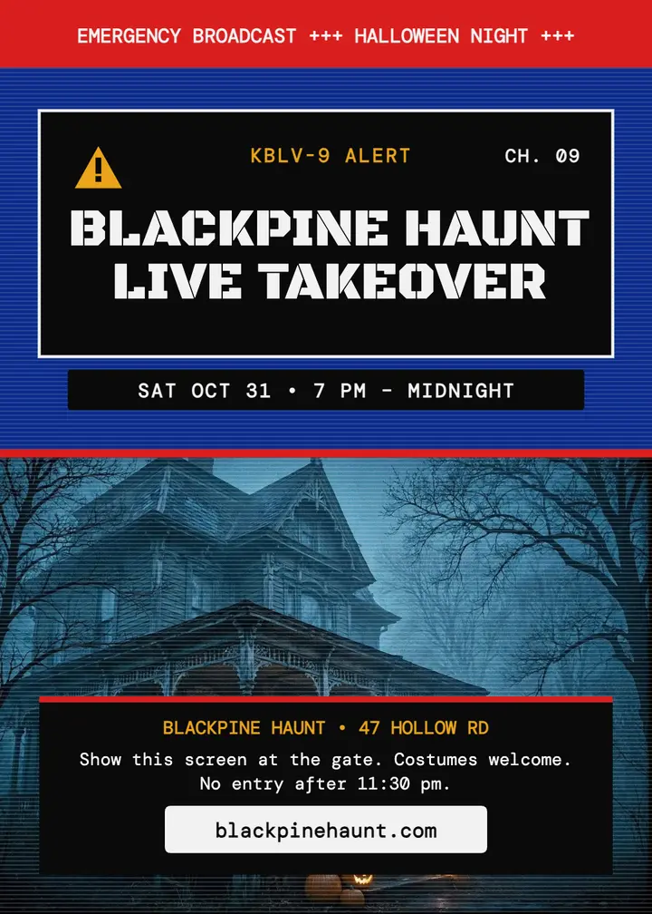 Blackpine Haunt broadcast Halloween invitation template