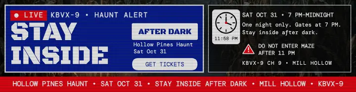 Hollow Pines Haunt alert billboard: haunted house billboard template