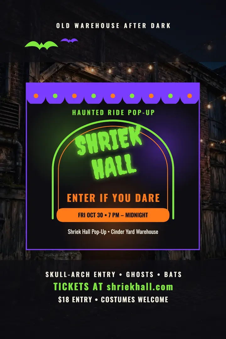 Shriek Hall haunted ride pop-up poster template