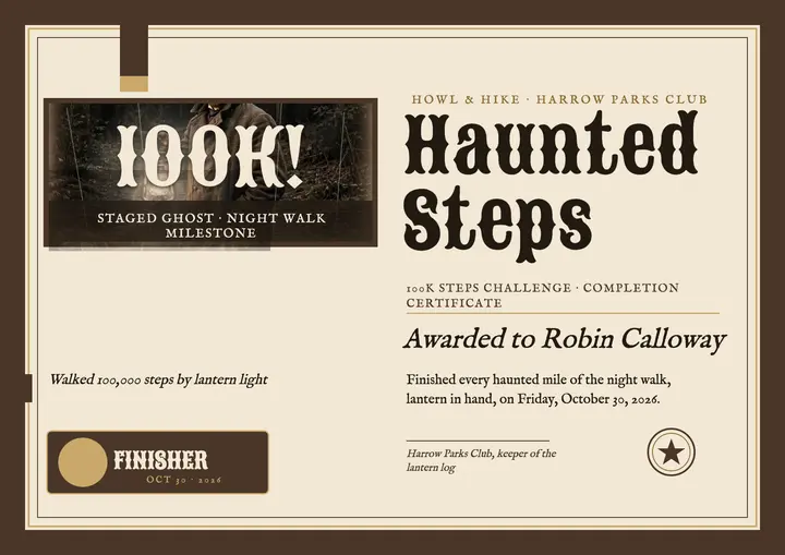 Howl and Hike haunted steps certificate template