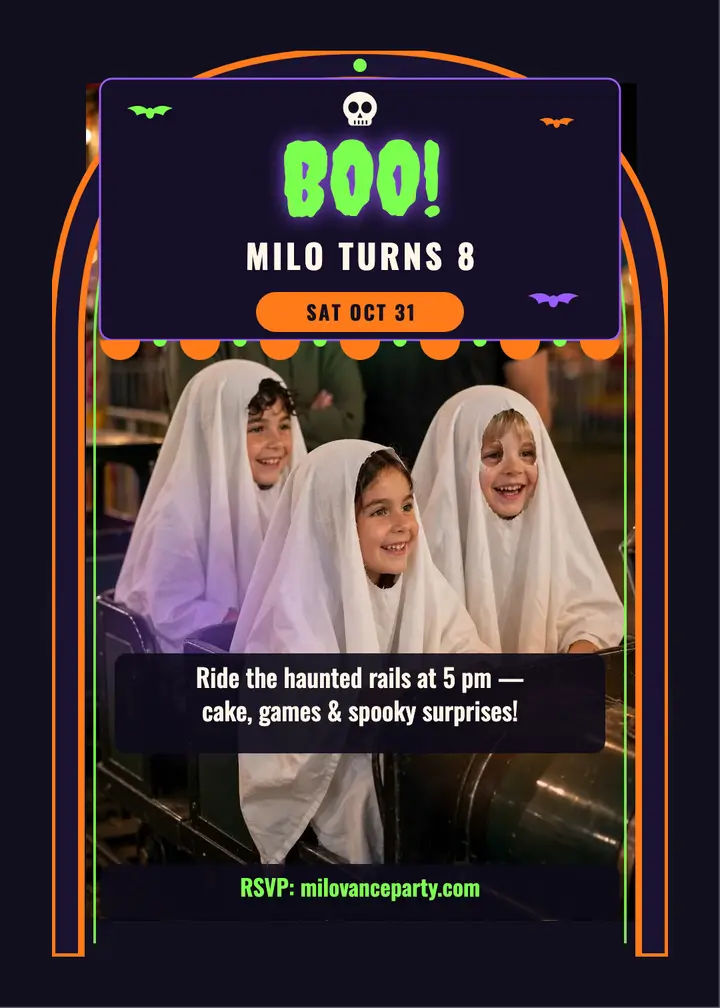 Milo Vance haunted train birthday invitation template