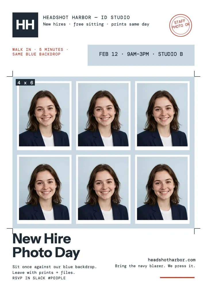 Headshot Harbor new hire photo day invite: headshot day invite template