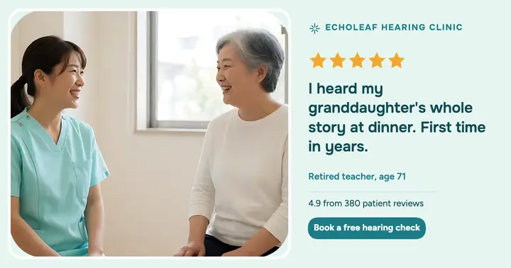 Hearing clinic patient review post, clinical calm template