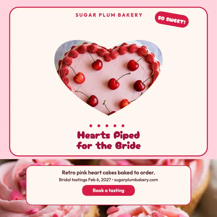 Sugar Plum heart cake bridal shower post template