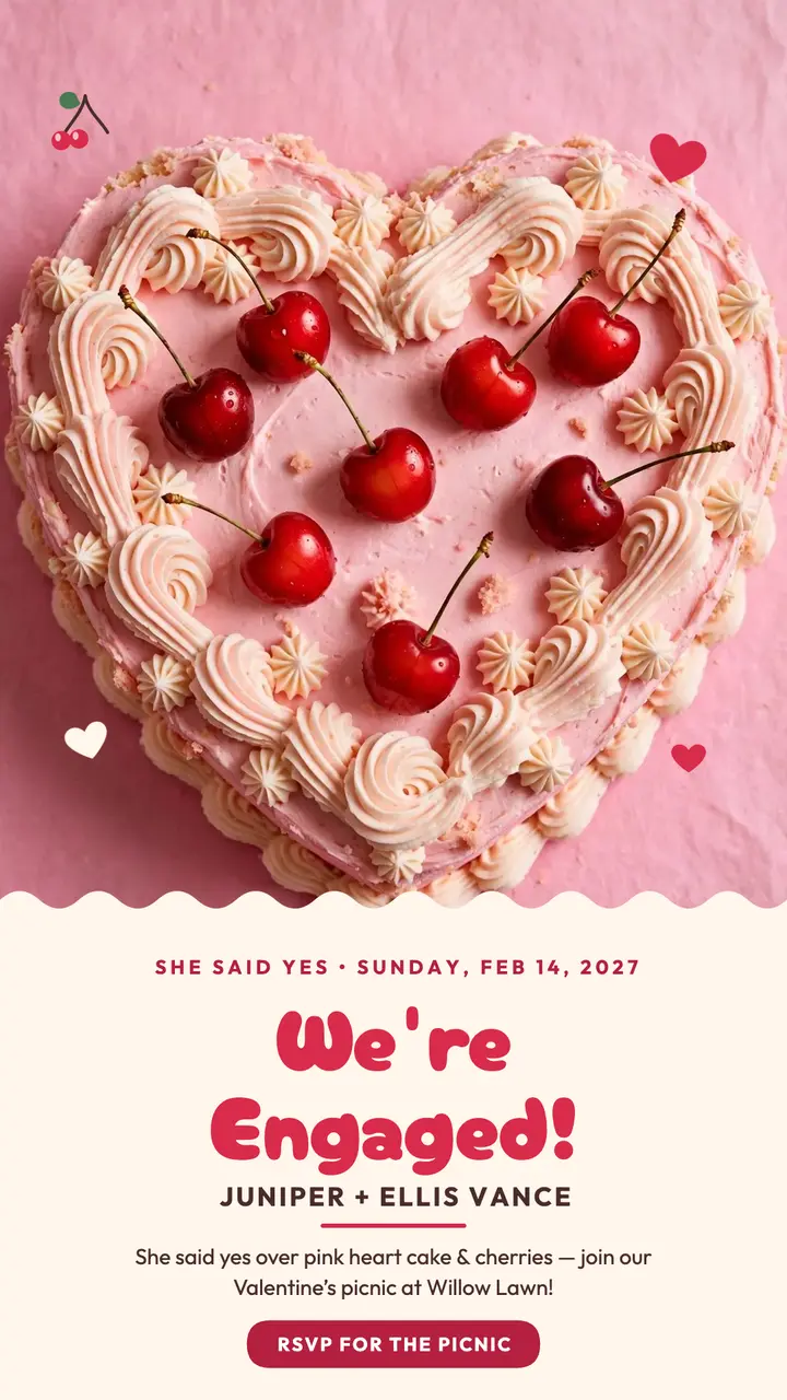 Heart cake Valentine engagement story template