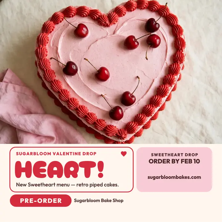Sugarbloom heart cake Valentine drop post template