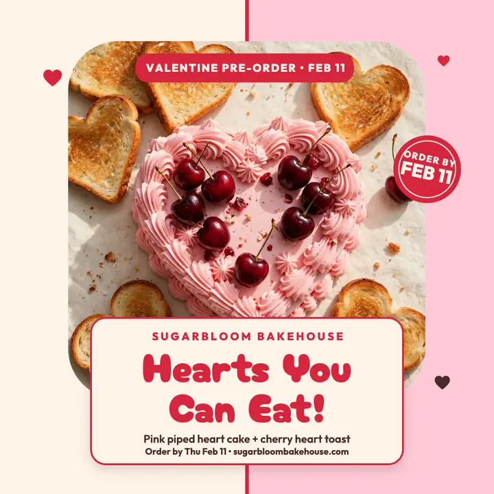 Sugarbloom heart cake Valentine post: valentine bakery post template