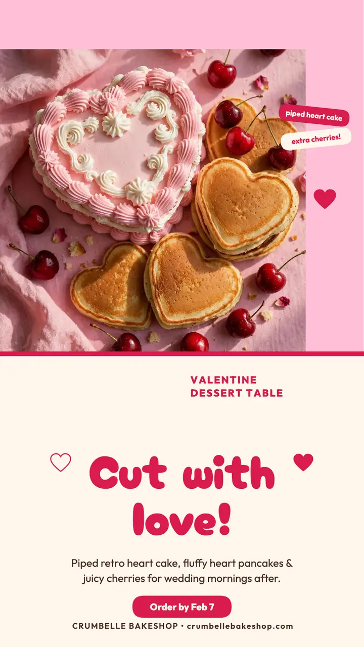 Crumbelle heart cake dessert story template