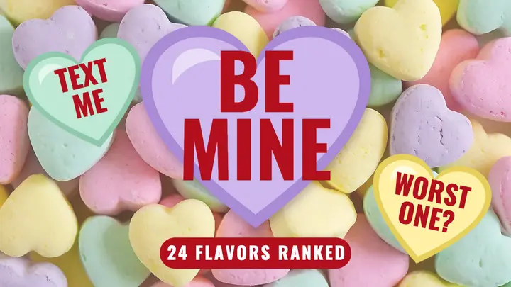 Candy hearts taste test YouTube thumbnail, conversation hearts template