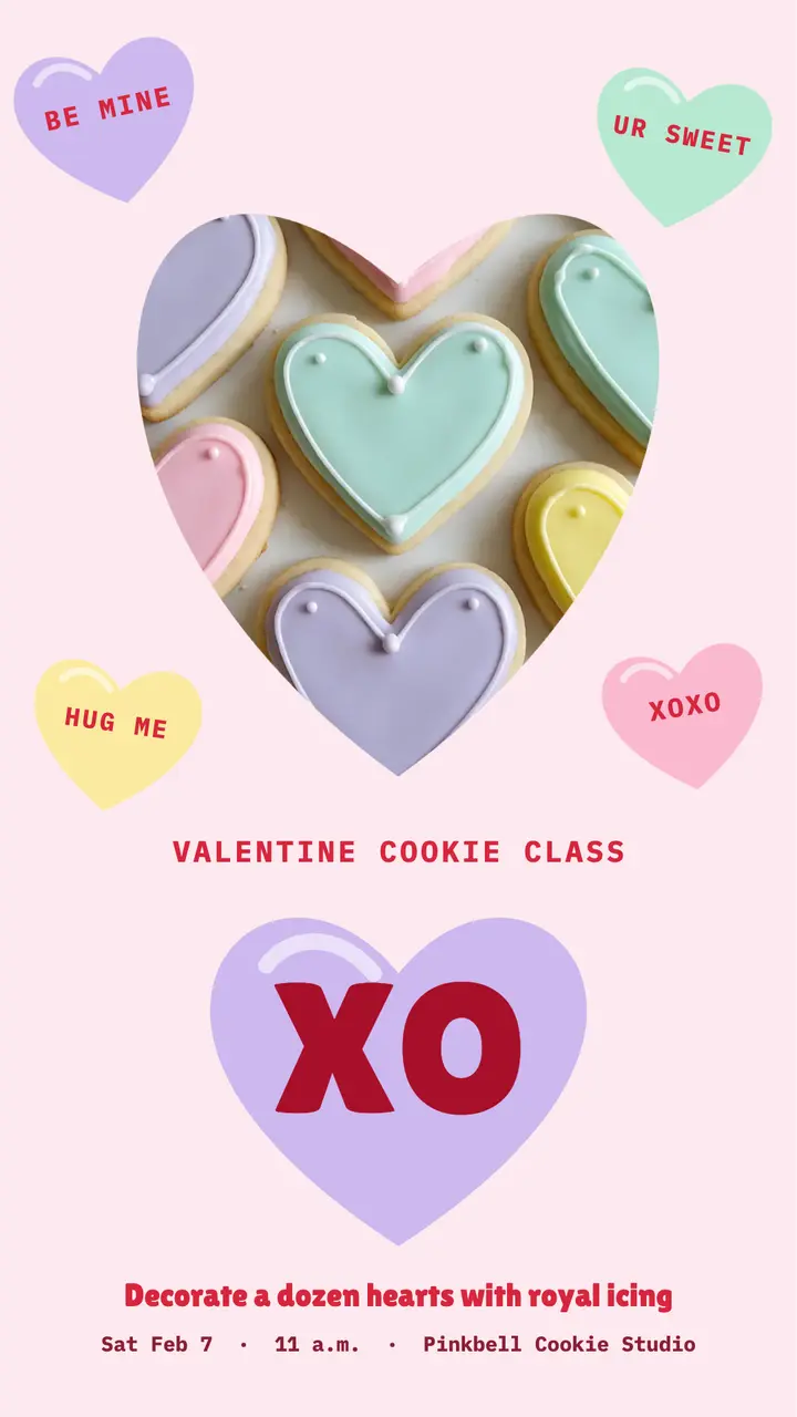 Valentine heart cookie class story, conversation hearts template