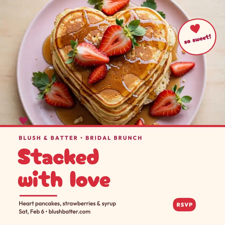 Blush and Batter heart pancake brunch post template