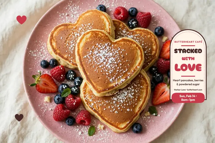Butterheart Valentine pancake postcard: valentine pancake postcard template