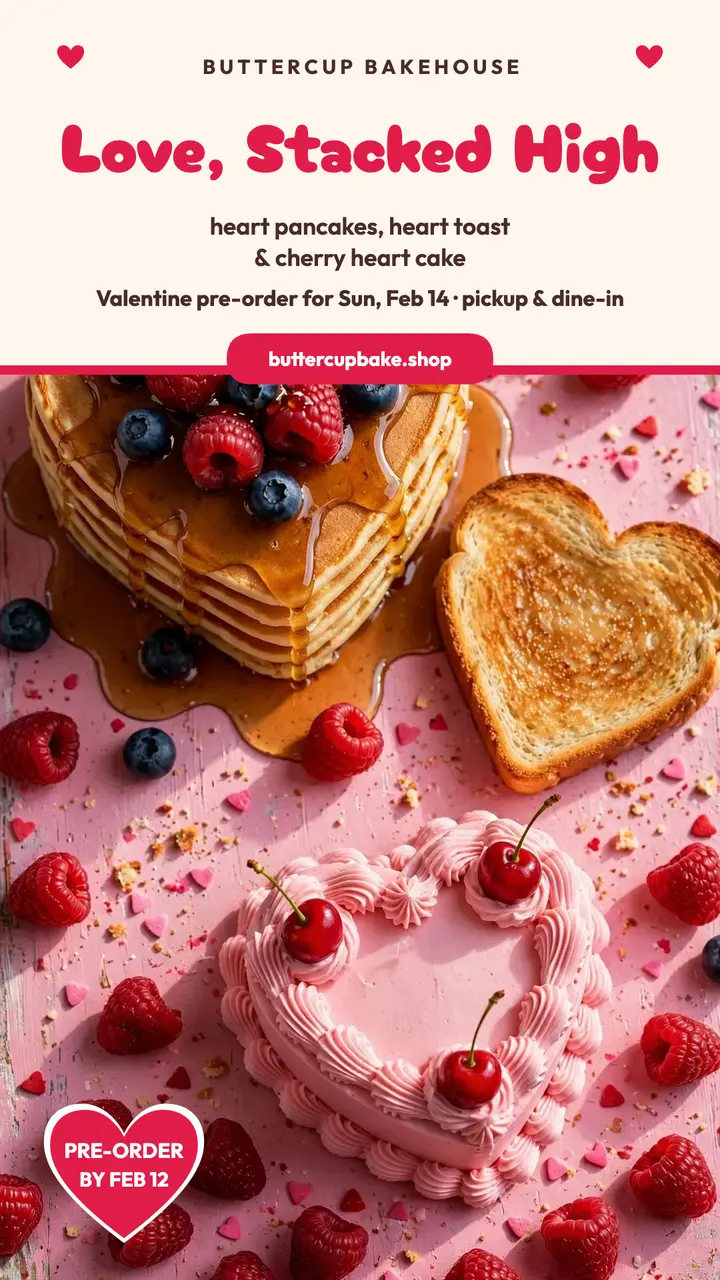 Buttercup Bakehouse Valentine pancake story template