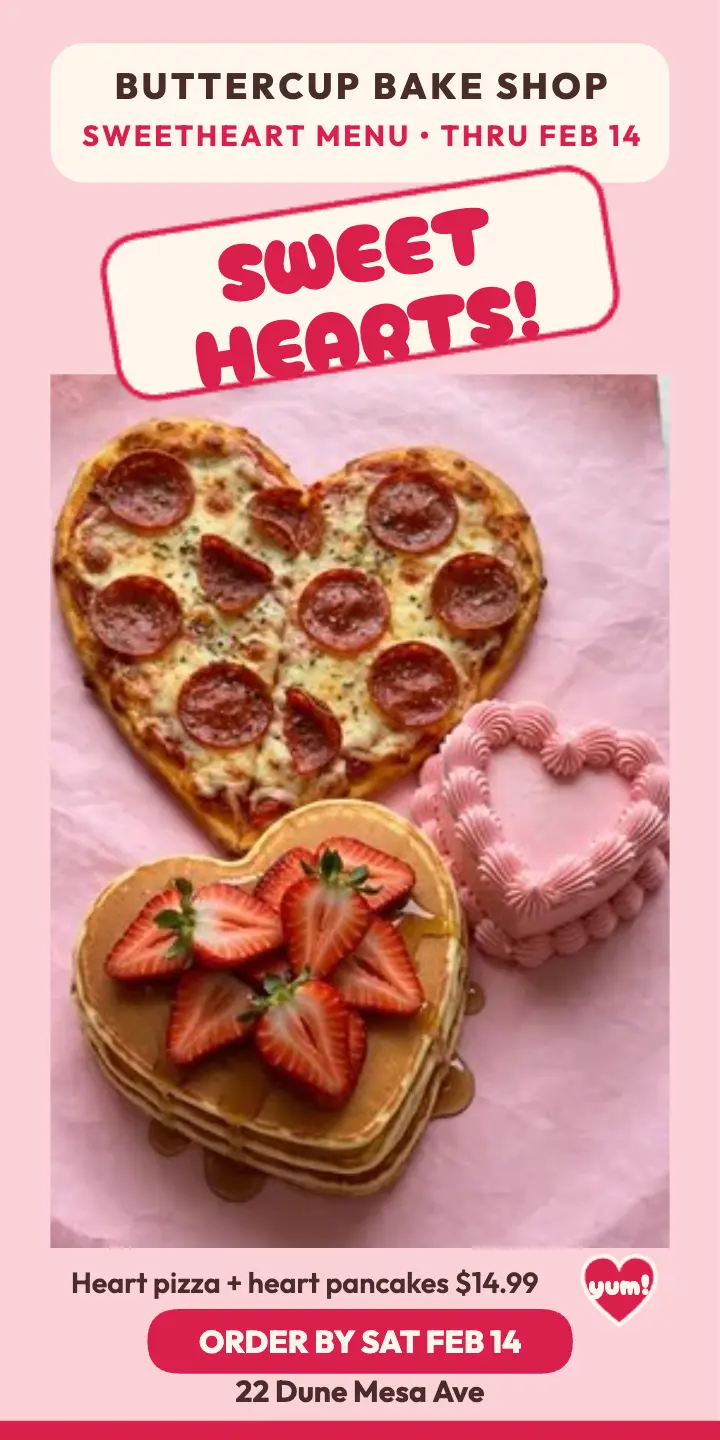 Buttercup heart menu half-page ad template