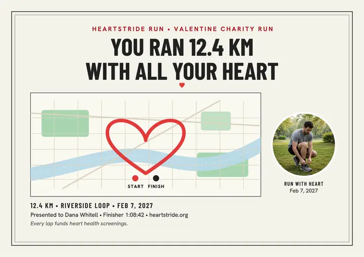 Heartstride charity run certificate template