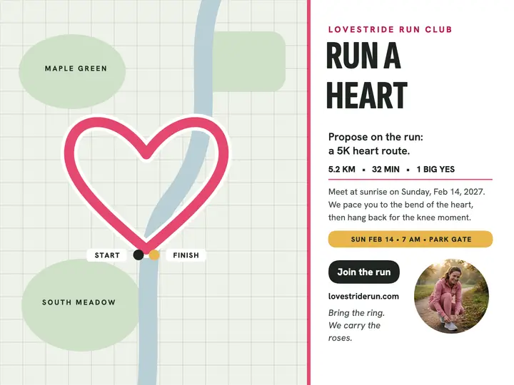 Lovestride proposal run slide, heart route template