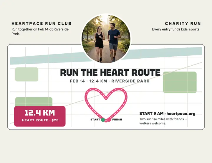 Heartpace heart route charity run flyer template