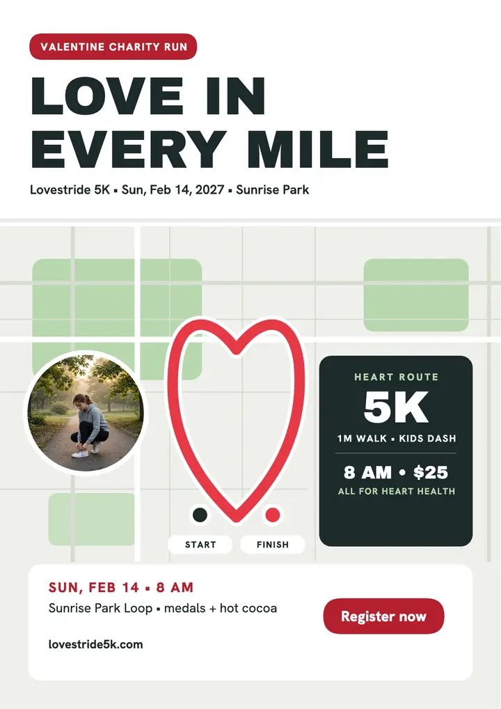 Lovestride 5K valentine charity run flyer template