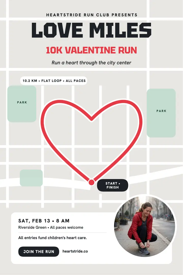 Heartstride Love Miles 10K poster template