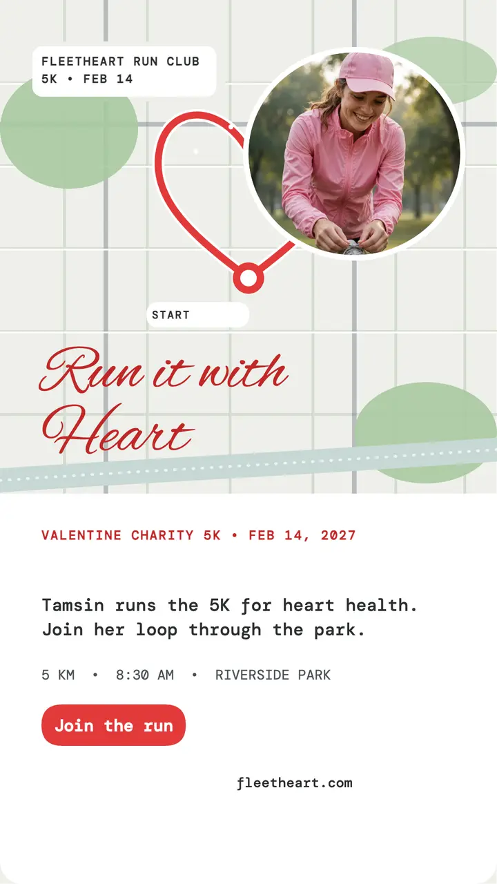 Fleetheart Valentine charity run story template