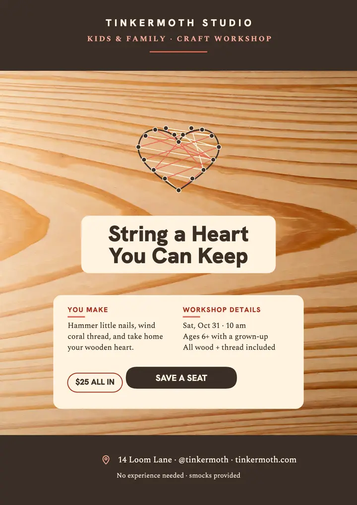 Tinkermoth string heart workshop flyer template