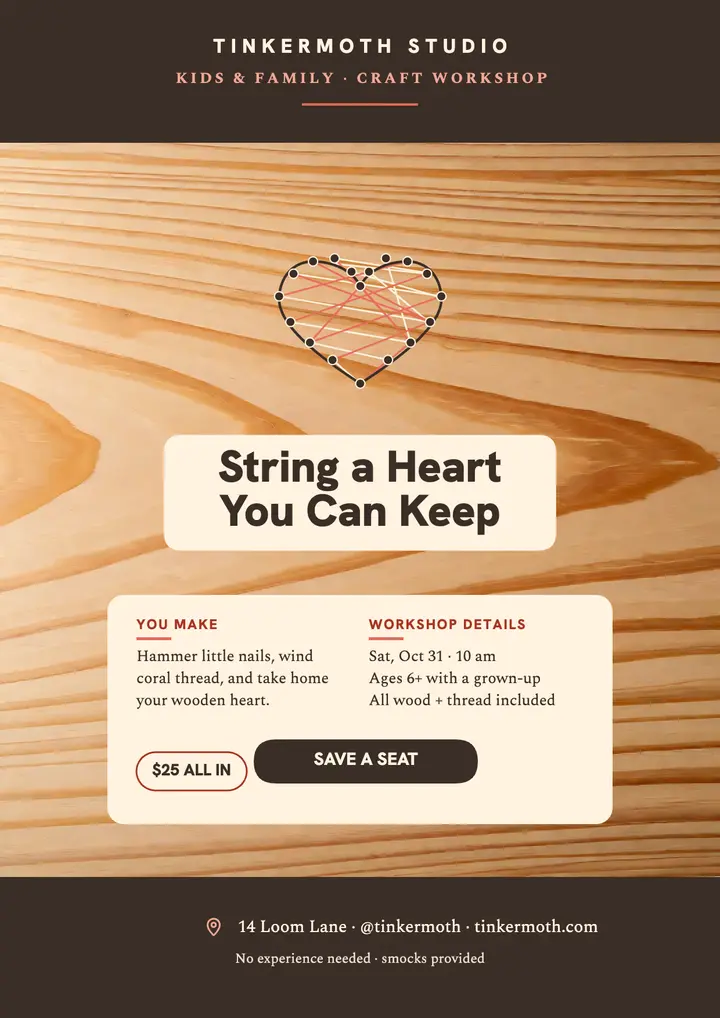Tinkermoth string heart workshop flyer template