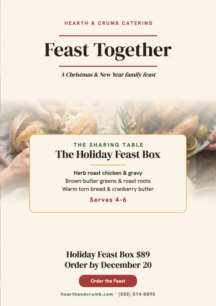 Hearth and Crumb holiday feast flyer template