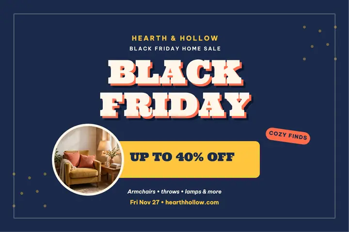 Hearth and Hollow Black Friday postcard template