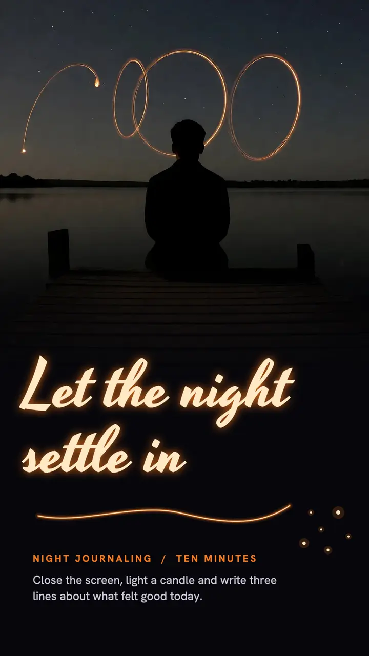 Evening journaling ritual story, light painting script: evening journaling story template