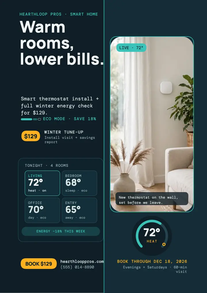 Hearthloop thermostat winter tune-up flyer template