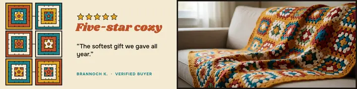 Customer review banner, granny squares template
