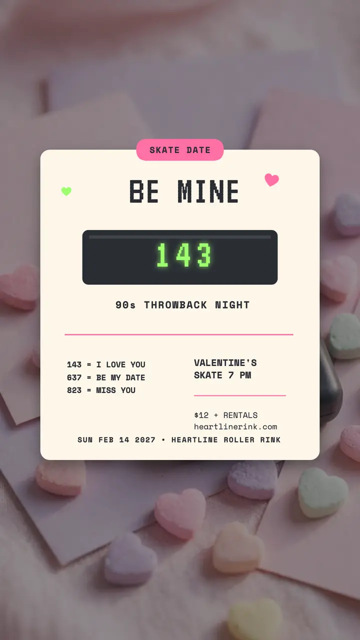 Heartline 90s pager Valentine skate story template
